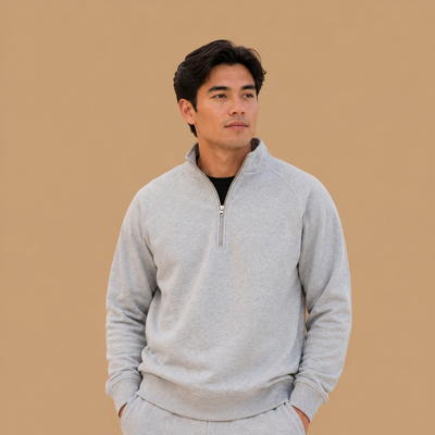 Organic Cotton Midweight Raglan Quarterzip - Heather Grey