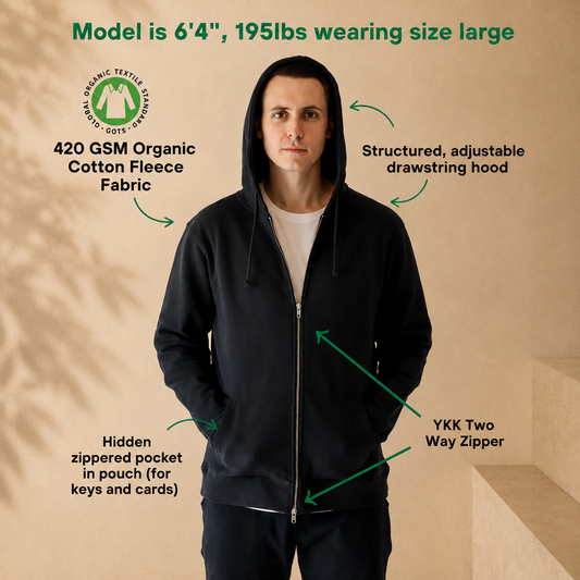 Organic Cotton Heavyweight Fleece Zip Up Hoodie