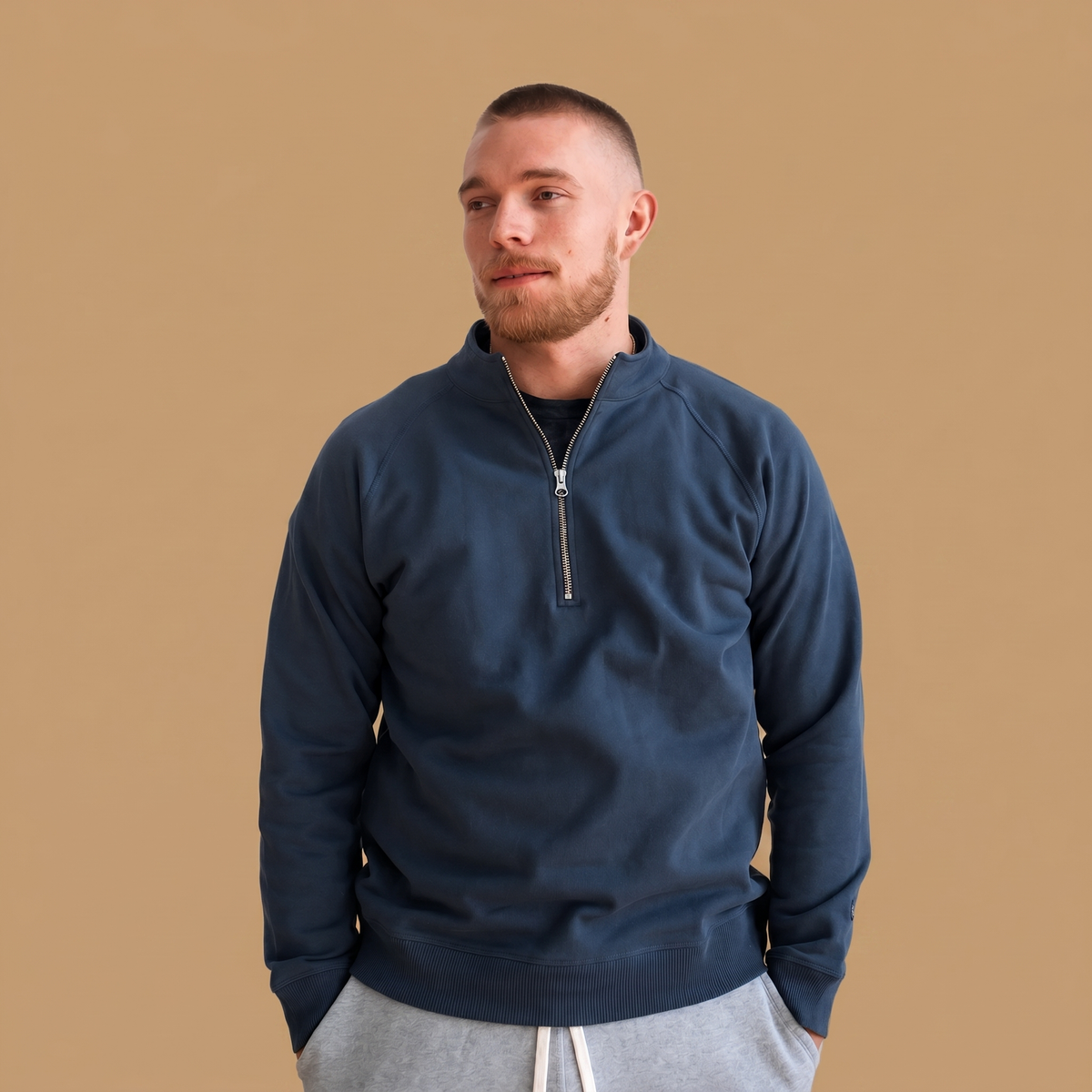 Organic Cotton Midweight Raglan Quarterzip - Midnight Navy